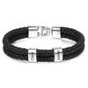 Custom Family Names Beads Bracelet Men Personalized Engraved Accessory Black Leather Stainless Steel Bangle Father's Day Gift