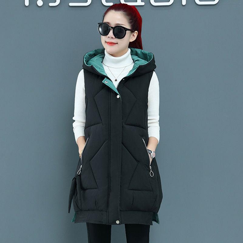 Waistcoat Cotton Vest Women Sleeveless Winter Autumn Female Hooded Warm Long Vest Solid Coat Female