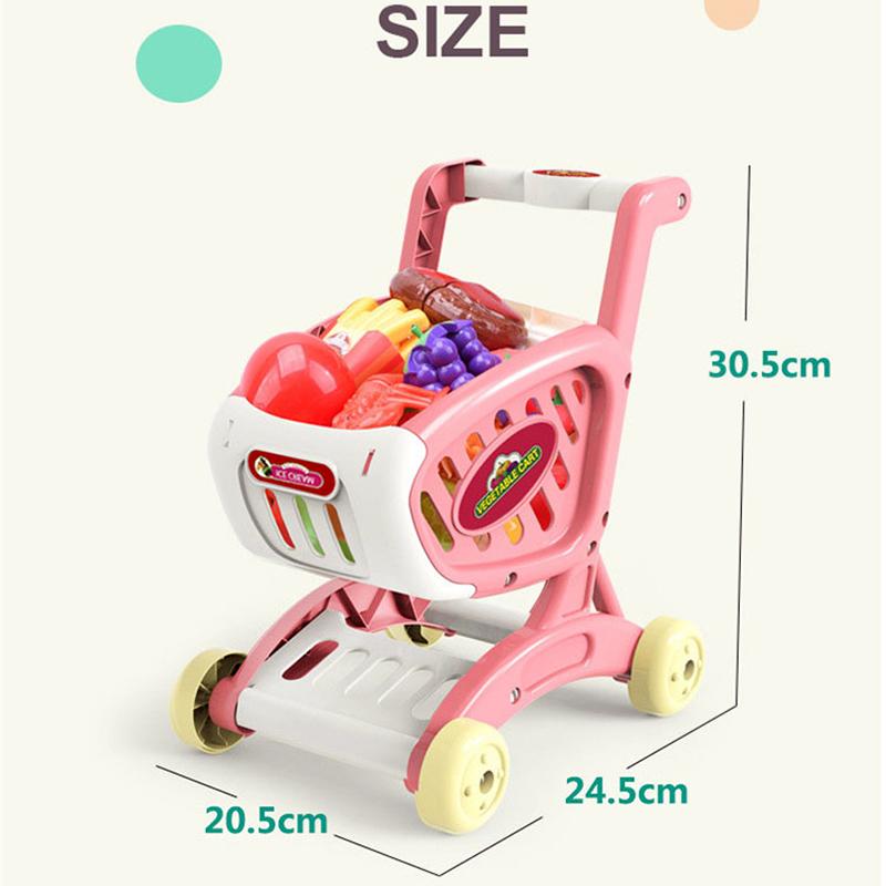 Children's Educational Toy Set Supermarket Shopping Cart with Trolley Cutting Food Fruit Simulated Play 15PCS Girls' Simulation