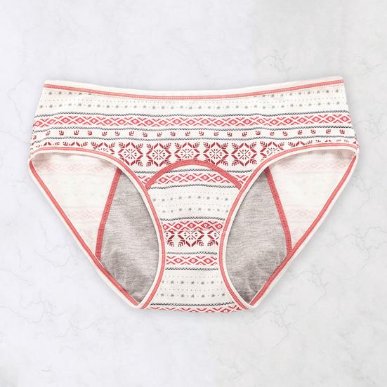 Women Panties Geometric Print High Waist Seamless Elastic Period High Absorbency Prevents Leakage Briefs Menstrual Underpants Daily Wear Sleep