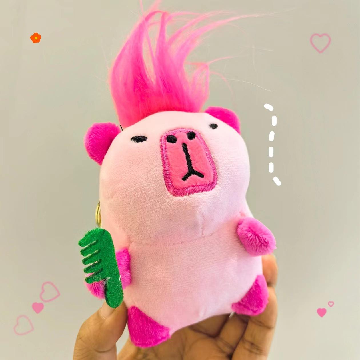 

New Creative Cute Doll Hairstyle Capybara Couple Kapibala Keychain Pendant Gift Plush Doll about 12cm