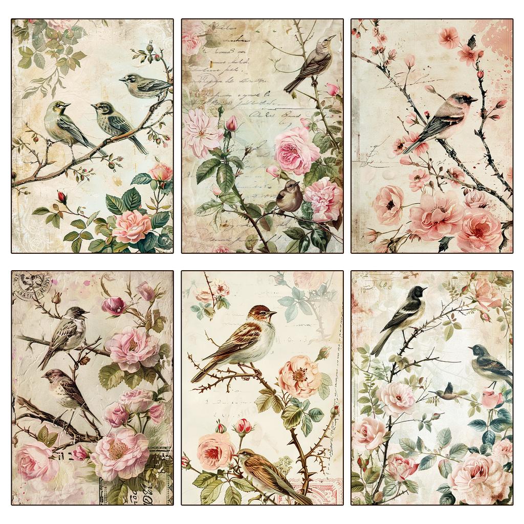 12 Chinese Painting Flowers And Birds Freehand Theme Ink Painting Material Paper Antique Peony Handbook Decoration Collage Backing Paper