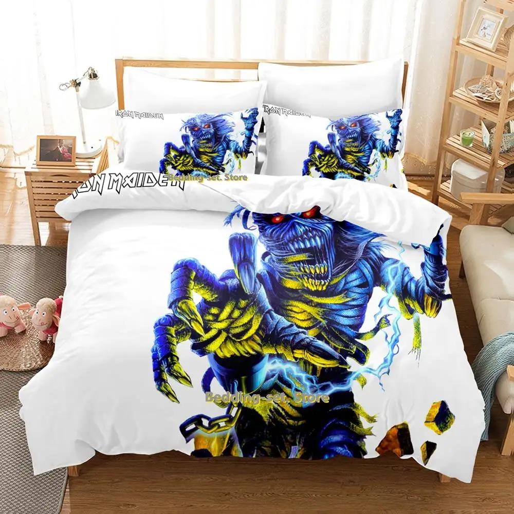 New Hip Hop Maiden Heavy Metal Bedding Set Cartoon Anime Three-piece Set Adult Kid Bedroom Duvetcover Sets Queen Bedding Set