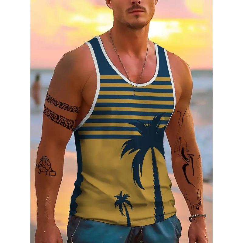 Men's Summer Tropical Sunset Print Tank Top Casual Sleeveless Hawaii Beach Tshirt For Men New In Full Print T Shirts Streetwear