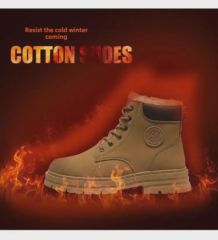 Men's Stylish White Korean High-Top Winter Sneakers with Plush Lining