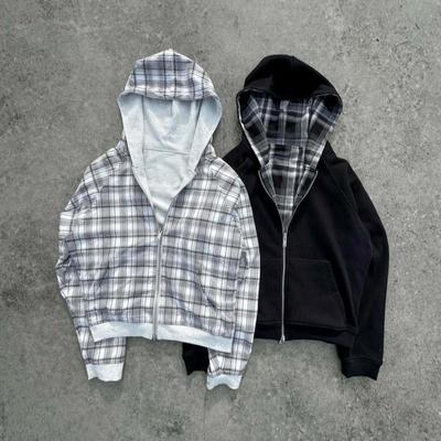 BeatStreet Europeisk och Amerikansk Mode Casual Mångsidig Rutig Klassisk Dubbelsidig Lagerdesign Elegant Huvtröja Y2k