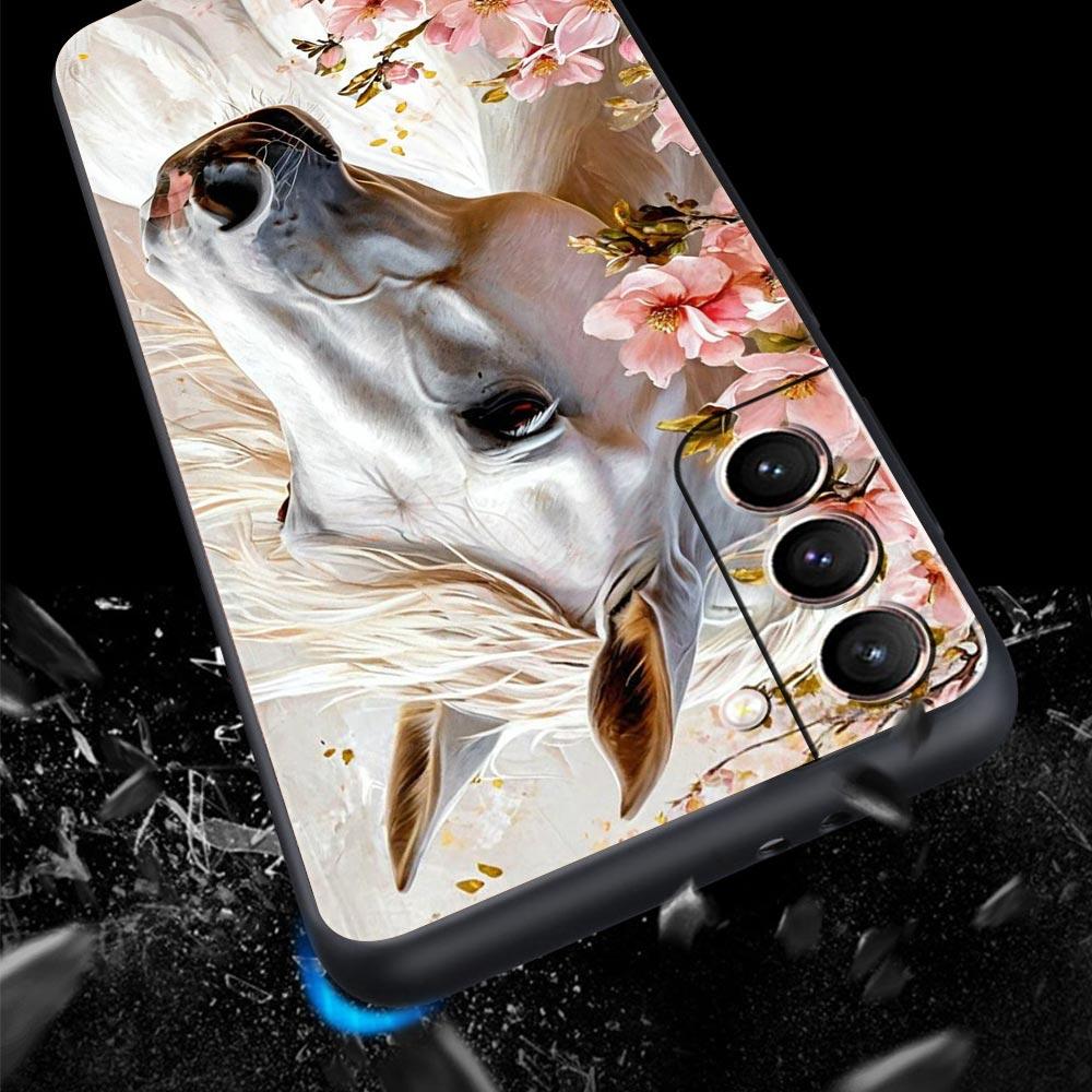 Black White Horses Galloping Phone Case For Samsung Galaxy S26 Ultra S25 Plus S24 FE S23 S22 5G S21 S20 Cover Black Soft