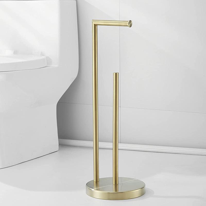 Freestanding Stainless Steel Tissue and Towel Holder with Storage, No-Drill Bathroom Toilet Paper Stand