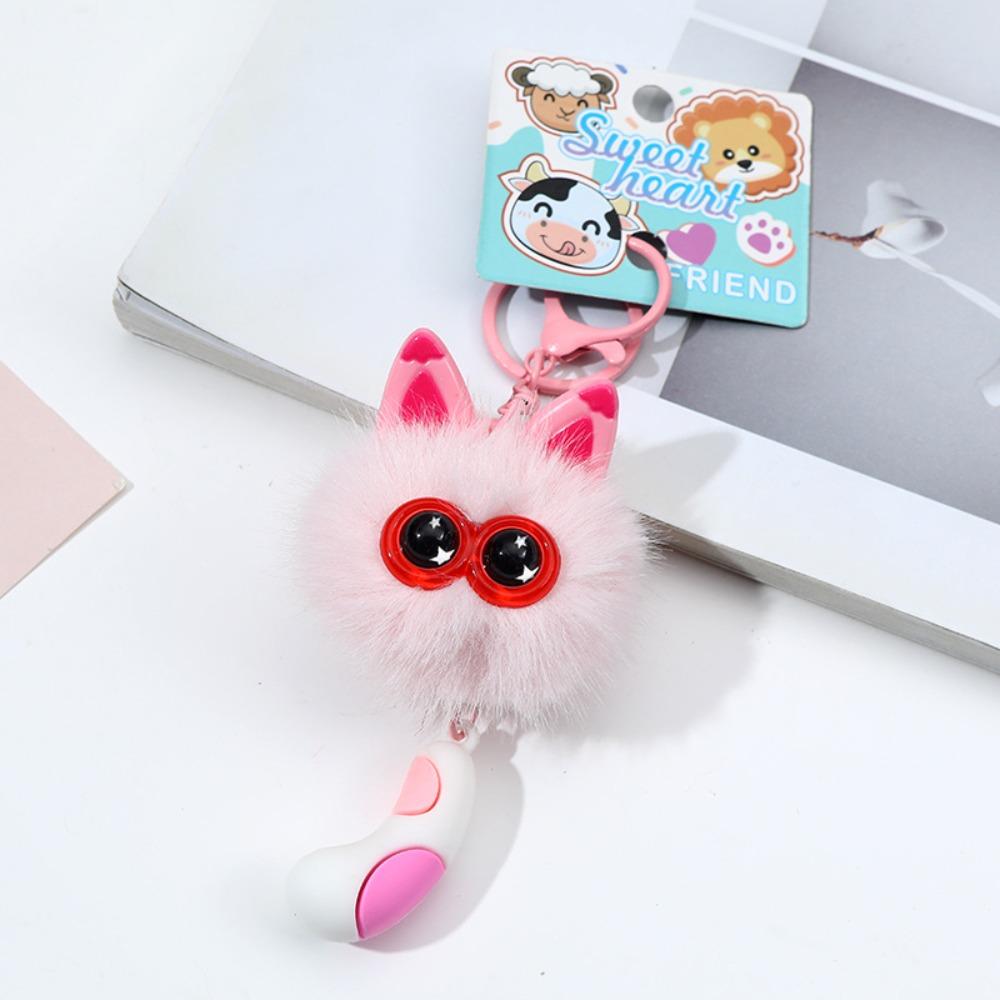 

Cartoon Small Briquettes Keychain Decorative Cat Plush Ball Key Chain Women Men розовый
