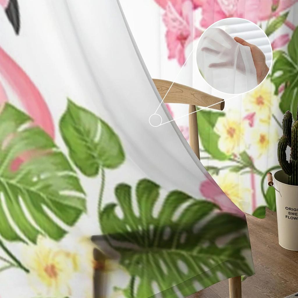 Flamingo Bird And Plumeria Flowers Sheer Curtains Bedroom Voile Curtain Living Room Window Sheer Curtains Kitchen Tulle Drapes