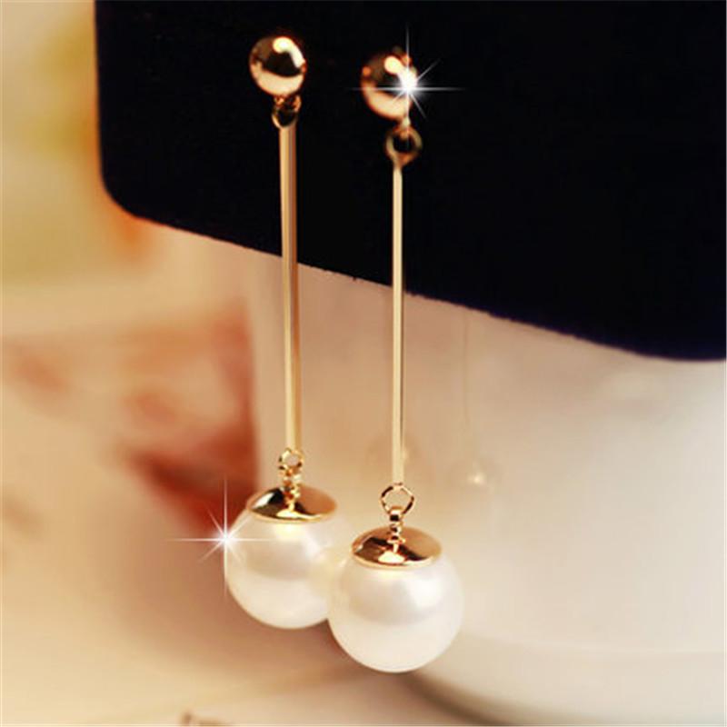 Long Pearl Earrings for Women Korean Fashion Hanging Earrings Gold Color Simulated Pearl Drop Earrings boucle d oreille