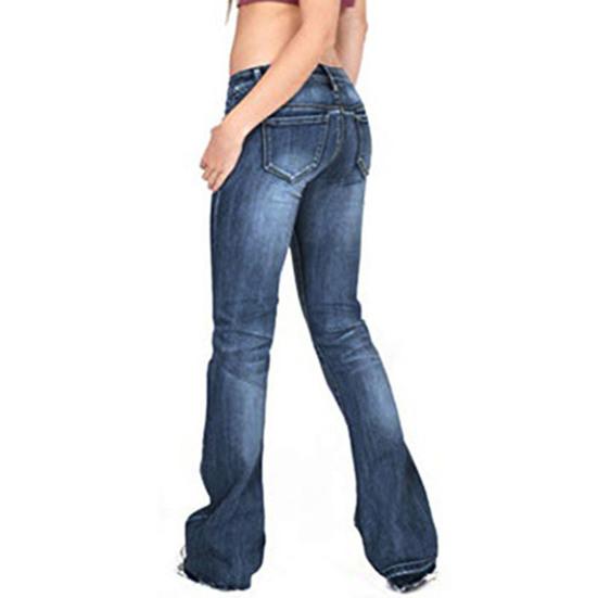 Casual Lady Jeans Mid Waist Plus Size Flare Design Denim Pants for Daily Wear