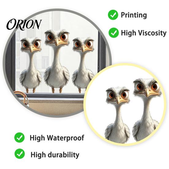 Stereoscopic Animal Wall Art Cute Ostrich Static Window Clings, 3D Break Through Decals, No Easy to Apply Graphics Glue PVC Stickers for Kids Bedroom