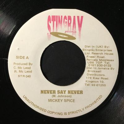 7inch Record MIKEY SPICE - Never Say Never STR040 Stingray Record Jamaica Reggae, Ska & Dub Used