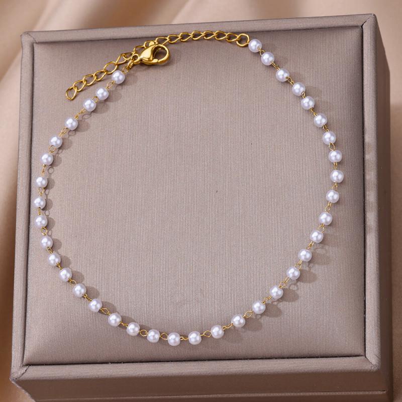 Anklets for Women Artificial Pearl Stainless Steel Chain Anklet Summer Beach Accessories Foot Leg Bracelets Decoration Jewelry