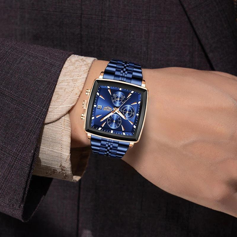 Top-Marke Luxus Herrenuhren Mode Militärisch Quadratisch Chronograph Quarz Armbanduhren Herren Sport Wasserdichte Uhr