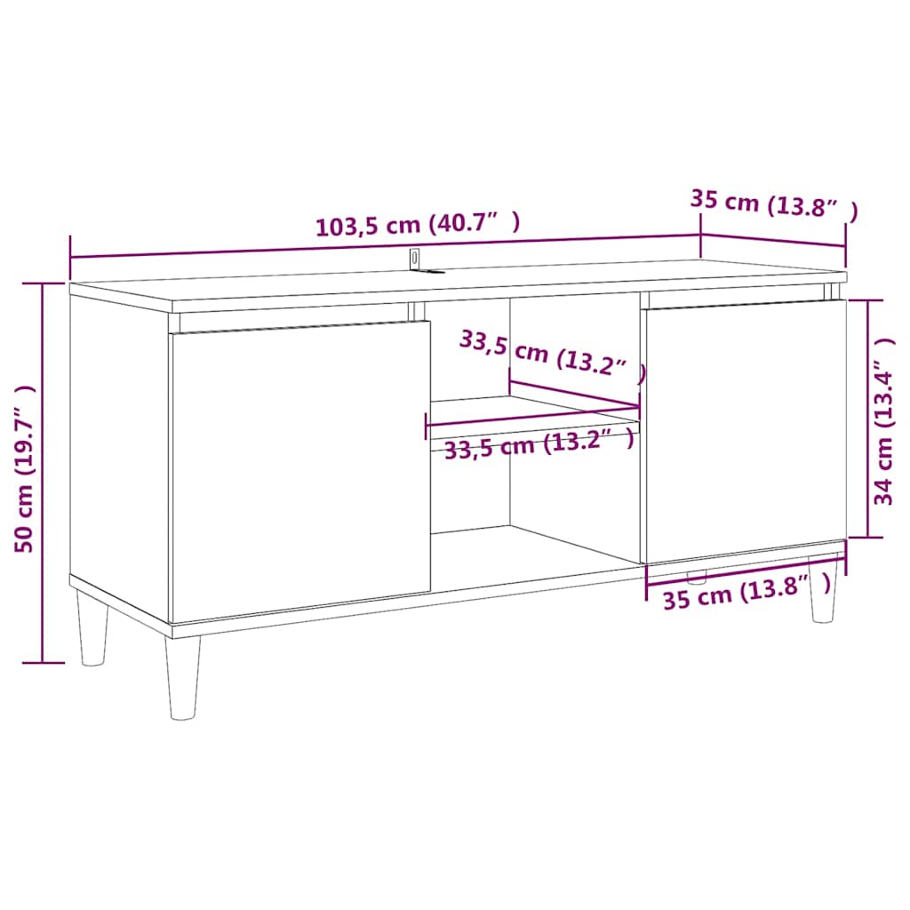 Vidaxl TV Cabinet, Wooden Legs, Grey Sonoma Oak, 103.5X35X50 Cm