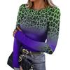 Women's Slim Fit Leopard Print Long Sleeve T-Shirt Neck Pullover Base Layer Top with Thumb Holes