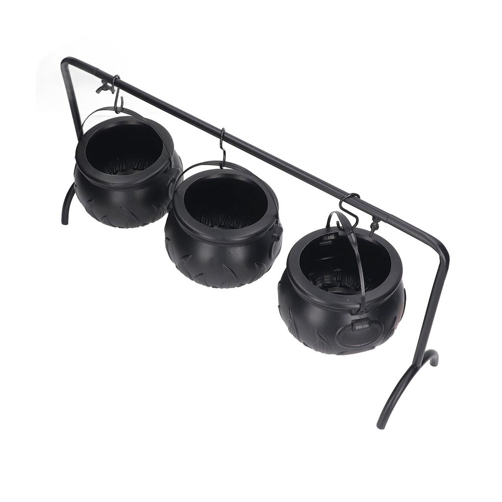 Halloween Cauldron Decorations ABS Iron Flame Pattern Mysterious Black Witches Candy Bucket for