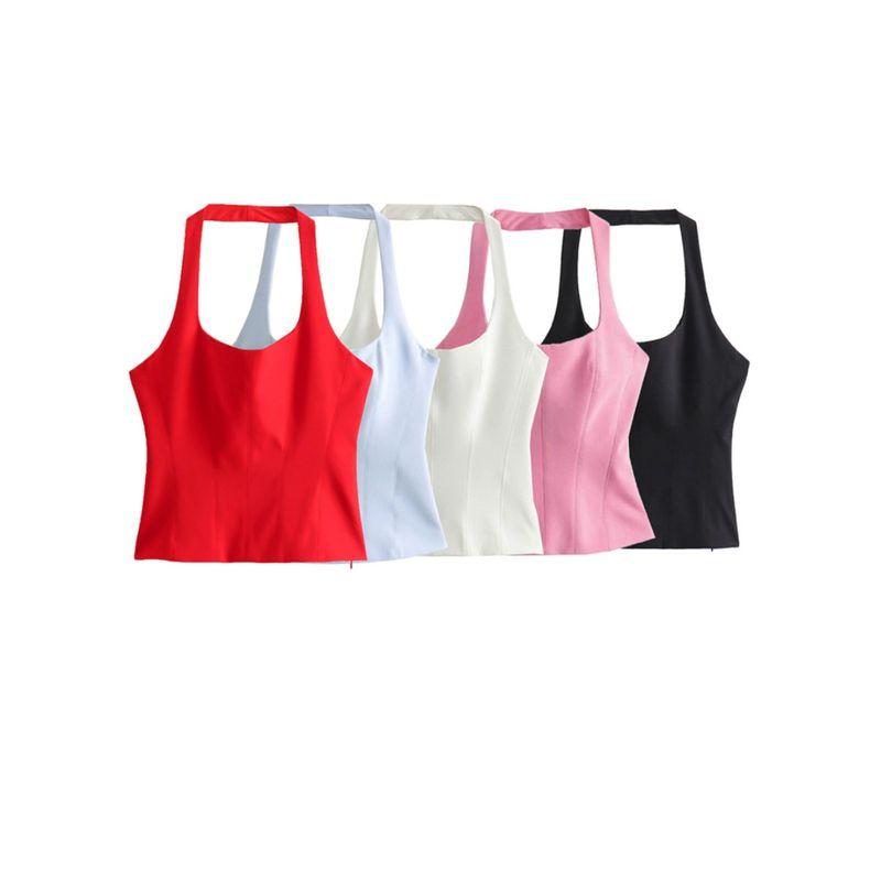 Kaslead Women's Clothing Fashion Casual Hanging Collar Tops