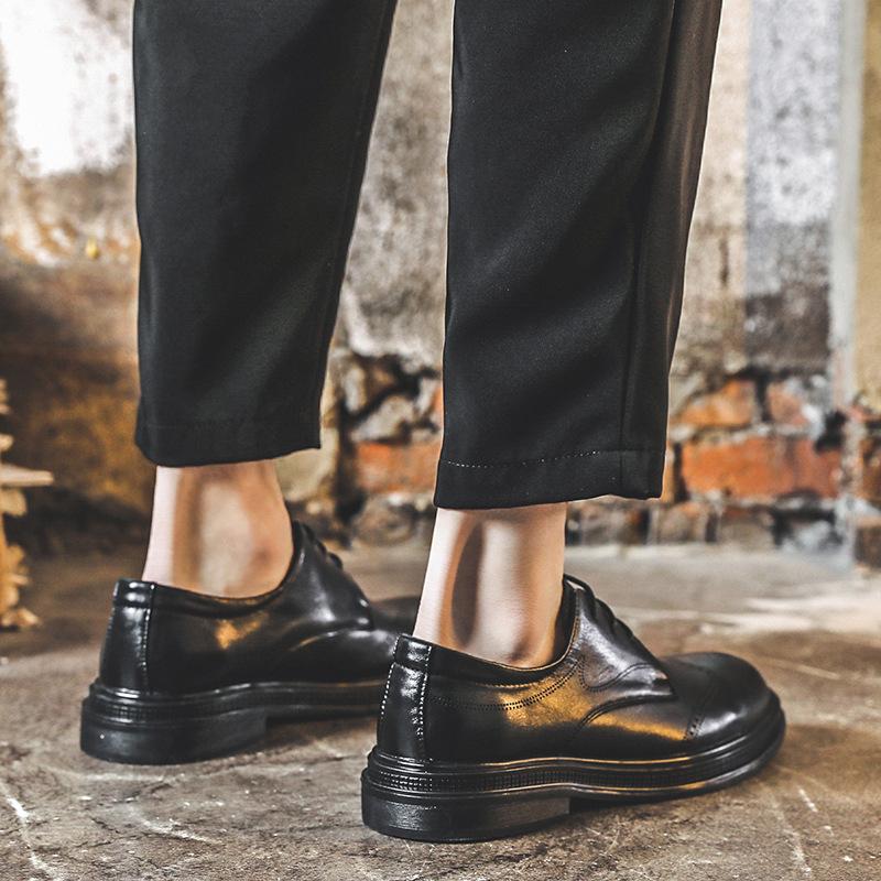 Spring And Autumn Brock British Style Black Small Leather Shoes Men'S Lace-Up Business Dress Printing Men'S Leather Shoes 9623-J