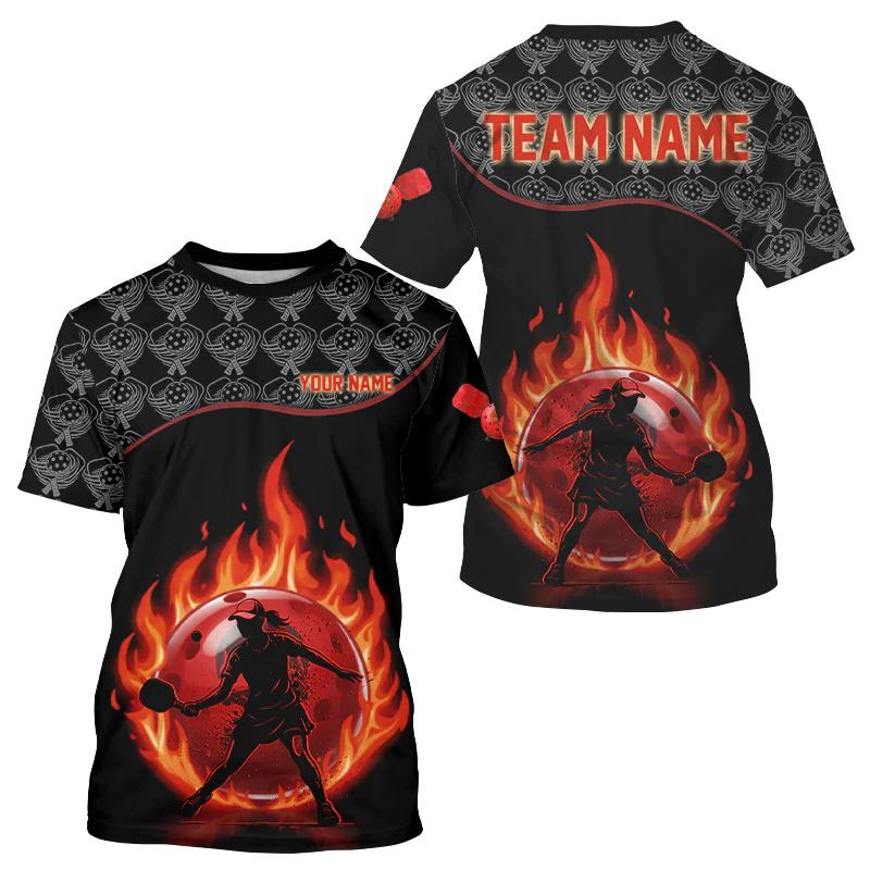 3D Print Cool Flame Graffiti Pattern Pickleball T-shirt Unisex Custom Your Name O-neck Short Sleeve Tee Shirts Summer Breathable