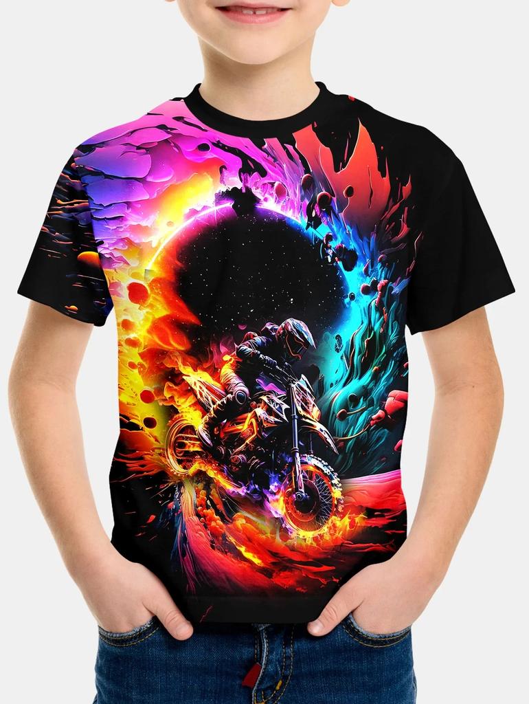 2024 Summer Kids Clothing Motorcycle Top Children's T-shirt 3d Printing Short-sleeved Boys Girls Loose Tops Streetwear T Shirts
