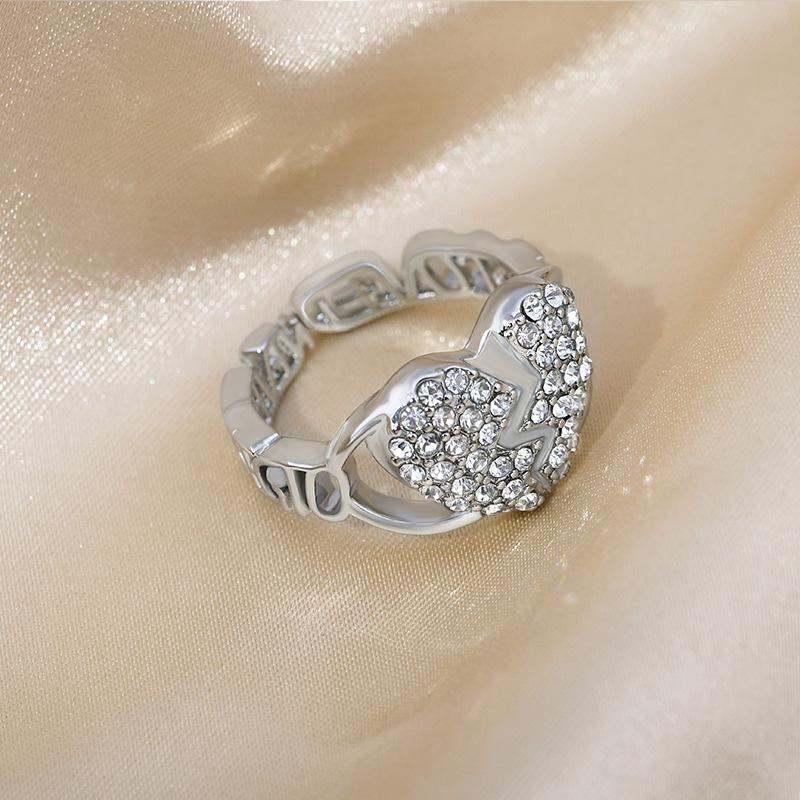 Ring Female Tide Adjustable High Sense Temperament Heartbreak Ring Love Couple Broken Diamond Pair Ring Adjustable opening серебряный