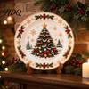 Winter Holiday Plate Wooden Christmas Round Plate Santa Snowman Stocking Tree Bell Sleigh Dish Table Centerpiece Decor Xmas Tabletop Ornament