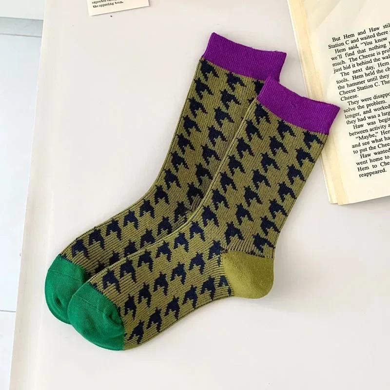 Retro Vintage Women Socks Cotton Knitting Japanese Fashion Girl Elastic High Long Socks Harajuku Autumn Winter Crew Stocking New