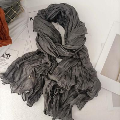 Women Scarf Solid Color Pleated Long Retro Autumn Winter Warm Long Scarf Soft Vintage Inspired Scarf