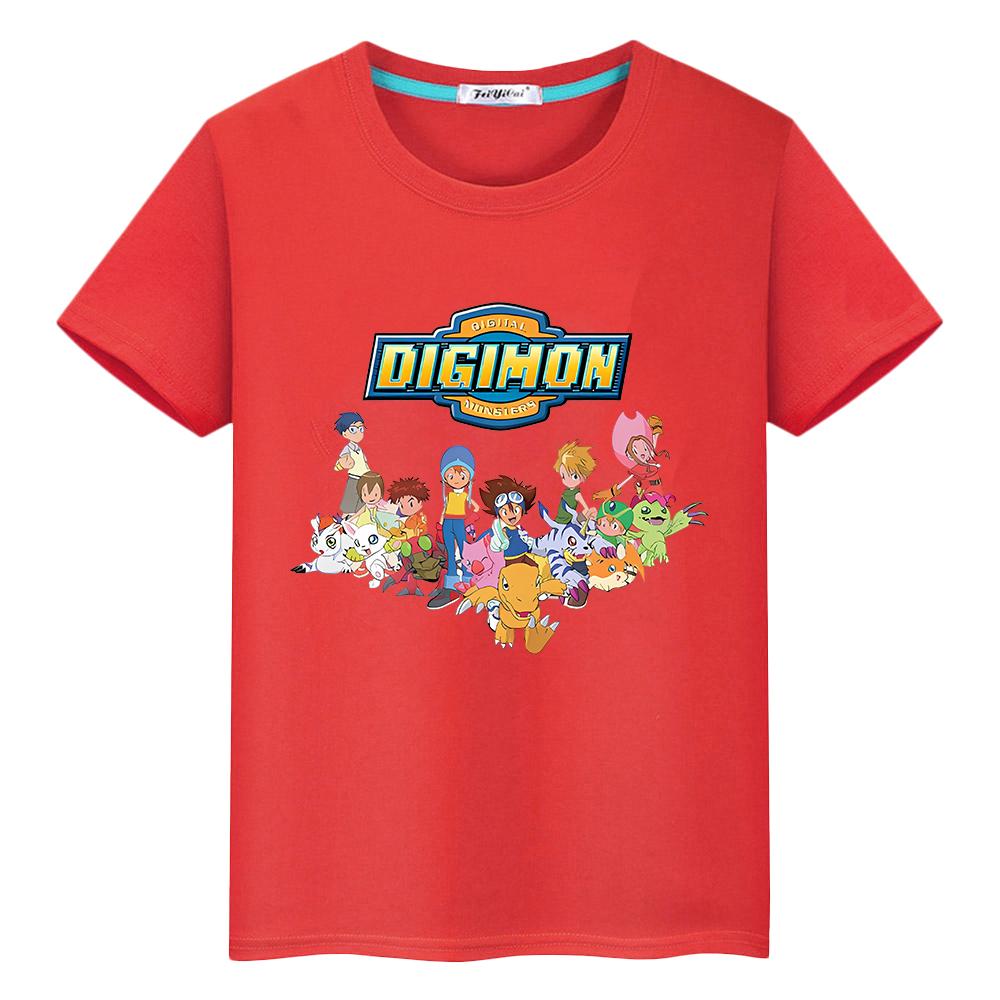 

digimon Print 100%Cotton t shirt for kids boy 10years y2k one piece Kawaii pride tshirt anime Short Cartoon Tops girls clothes 160 красный