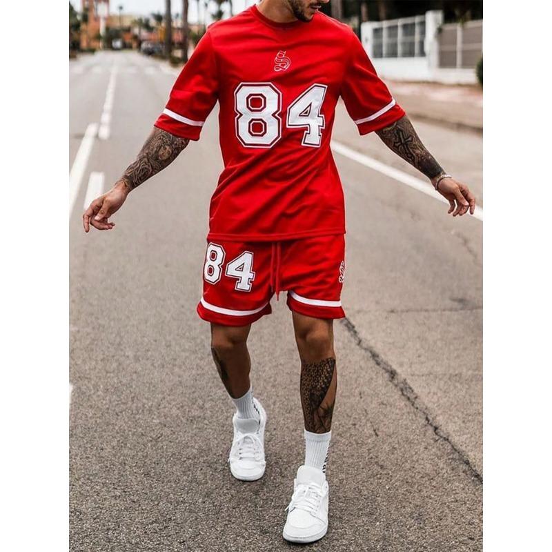 European-american Style Manfinity Homme Men's Full Print Casual Short Sleeve T-shirt + Shorts Set Anti-wrinkle Heat Insulation