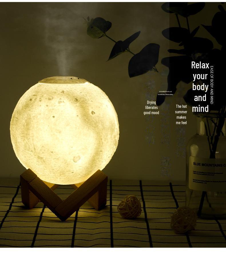 3D Moon Lamp Humidifier: 880ml USB-Powered Night Light for Home & Office