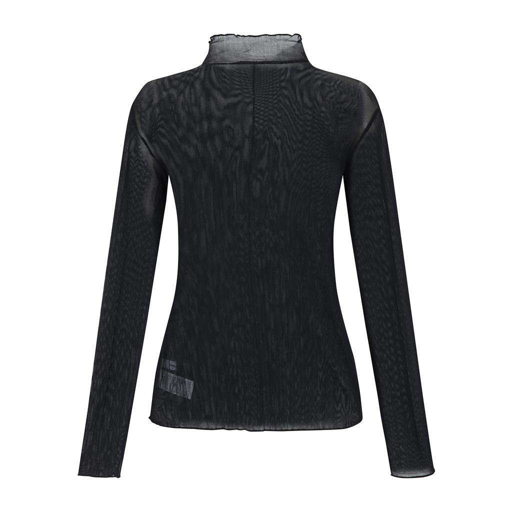 MARTINE GOLF Long-Sleeve High Neck Crinkle T-Shirt_Black
