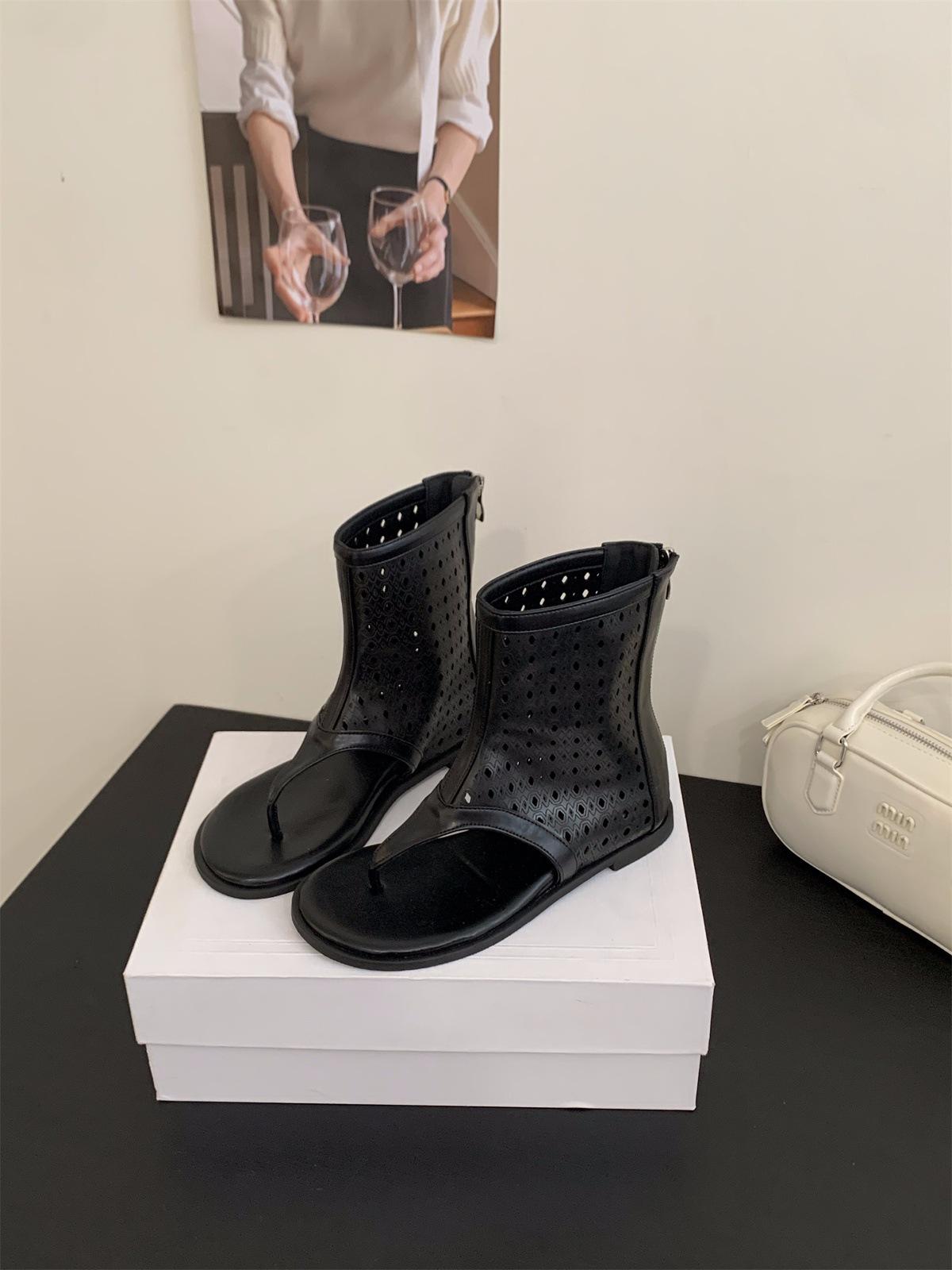 

Inner heightening toe cool boots women s shoes summer mesh hollow sandals travel boots small short boots 35 чёрный