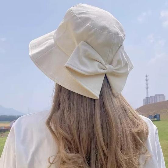 Bucket Hat with Hand-Knotted Bow Decoration Flat Dome Wide Brim Women Fisherman Hat Summer Outdoor Sun Protection Hat