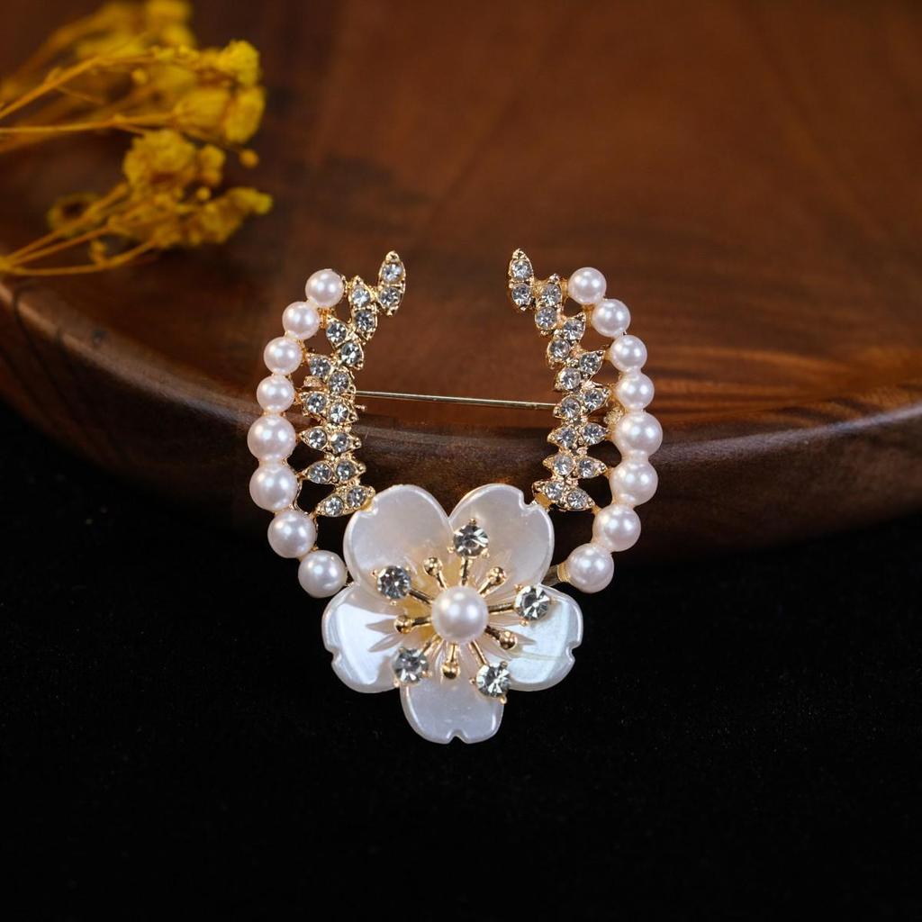 Elegant Alloy Pearl Plum Blossom Brooch - Anti-Exposure Floral Corsage Pin