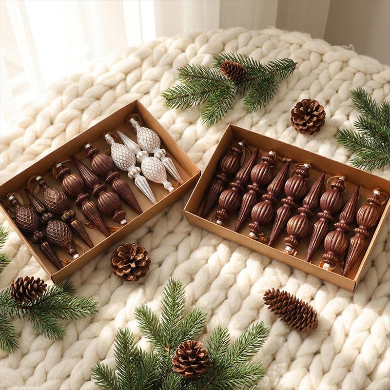 Vintage Spitzkegel Weihnachtsbaumschmuck, 6-teiliges Set - 16cm Unregelmäßige Kugeln für Baum- & Fensterdekoration