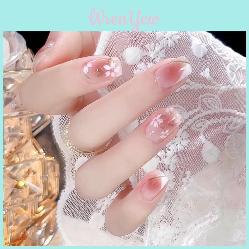 Cute White-bordered Floral Nail Stickers For Women A11