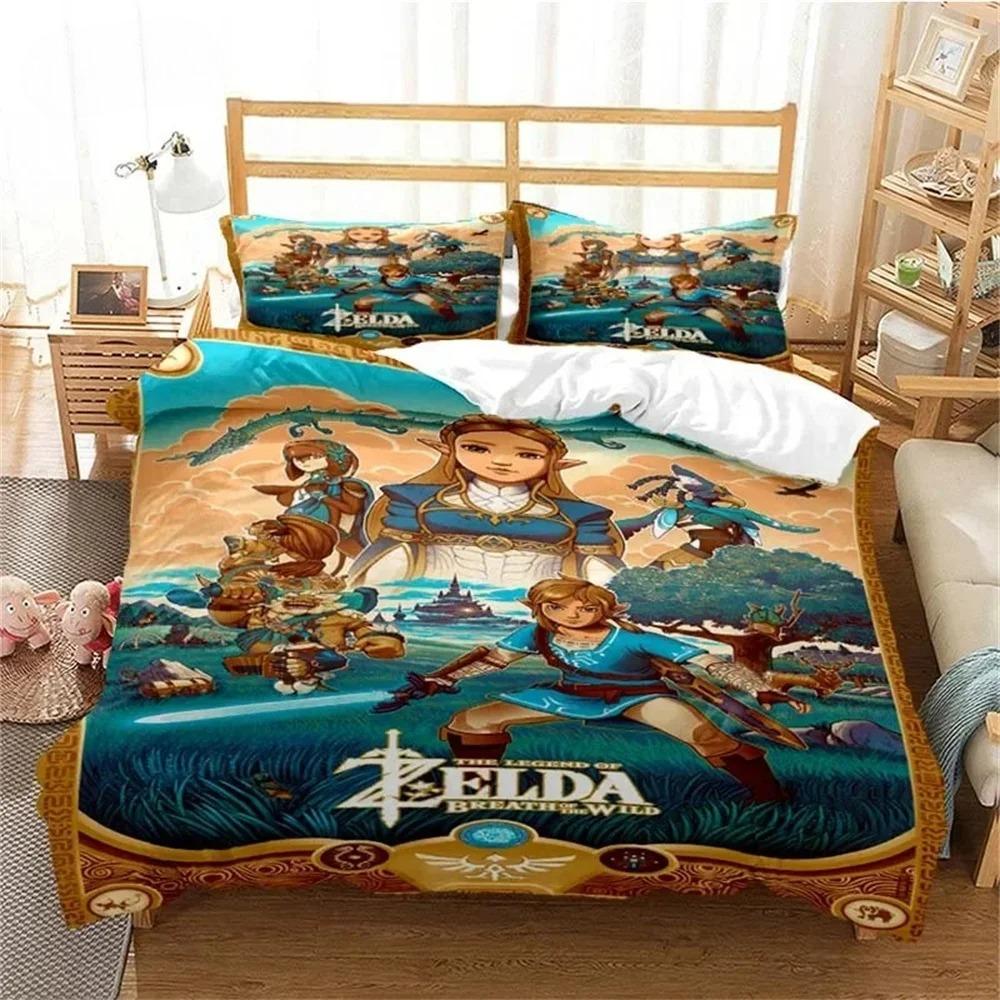 Anime Game Motif Microfibre Bedding Sets, Children's Birthday Gift with Zip Room Decor for Teenagers Adulte  Duvet Cover