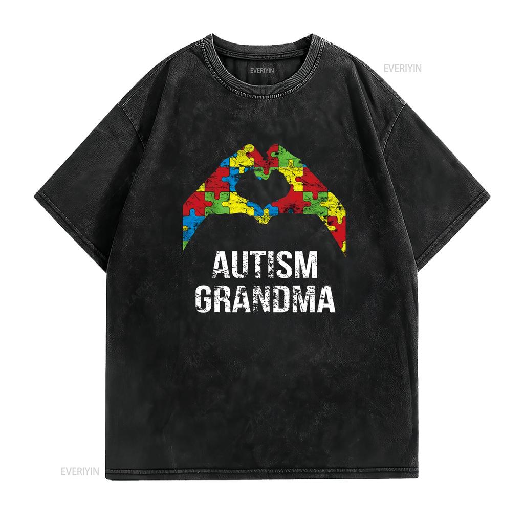 Autism Grandma Awareness Month Proud T Shirt Vintage Washed Comfortable Slightly Graphic Homme Casual Stylish Fashion Stretched