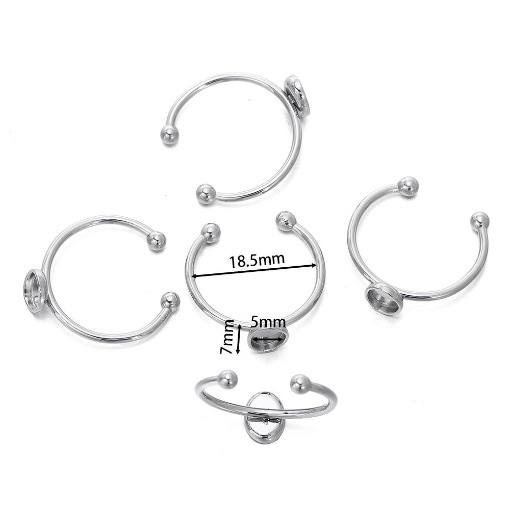 5pcs Gold Color Stainless Steel Open Ring Cabochon Cameo Blank Tray Base Settings for DIY Rings Jewelry Making Findings Supplies