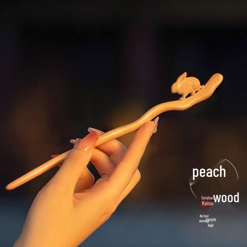 High-End Natural Ebony Wood Hairpin - Extended Chinese Ancient Style Black Hair Bun Accessory