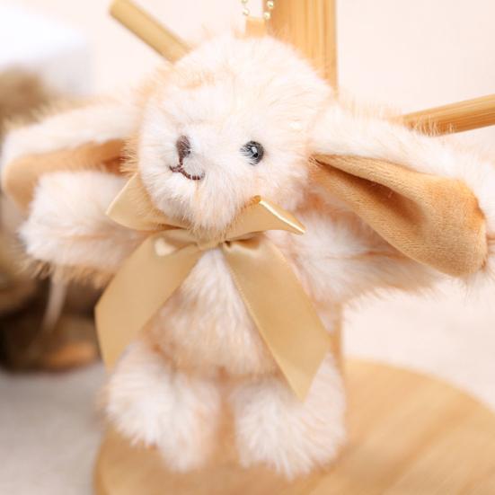 Bunny Plush Keychain Soft Long-Hair Stuffed Rabbit with Satin Bow Metal Clip Decorative Satin Bow Charm for Bags Backpacks Keys