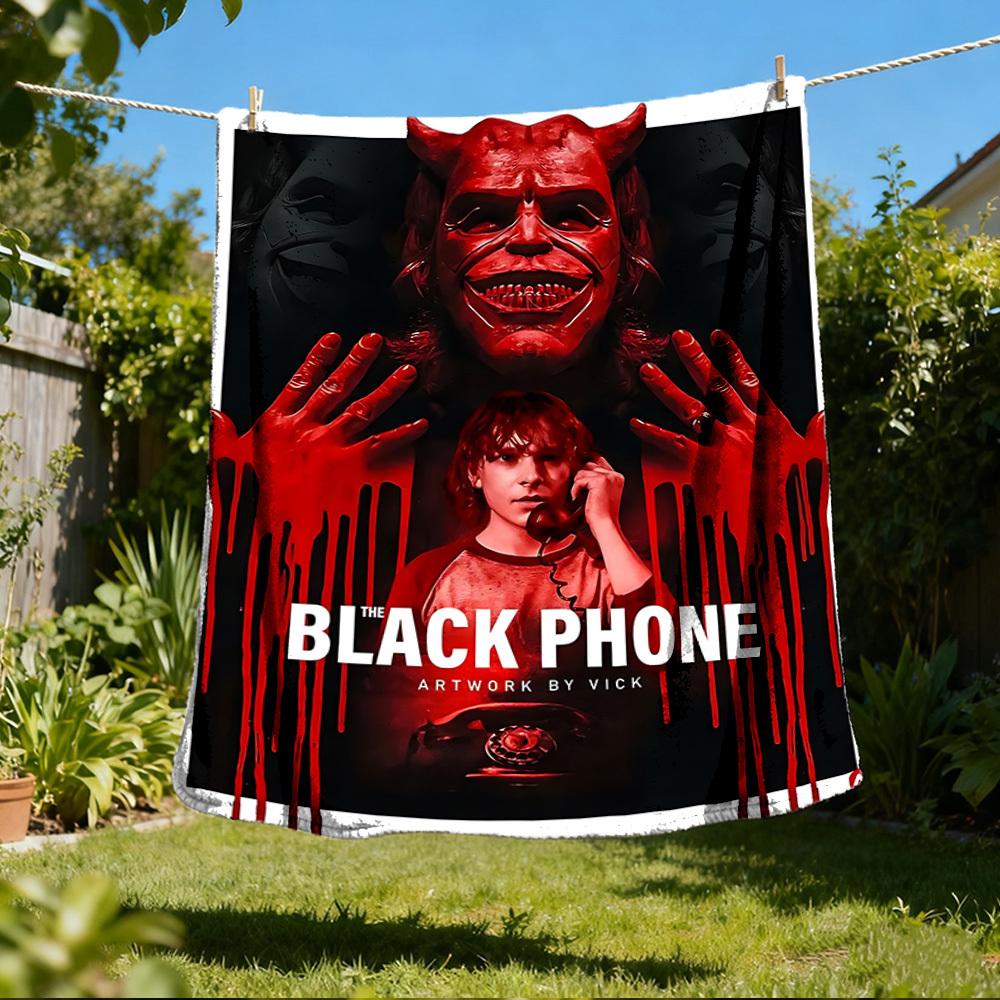 1pc Black Phone Movie Poster Outdoor Flannel Blanket Gift For Boys Girls Adults, Family Friends