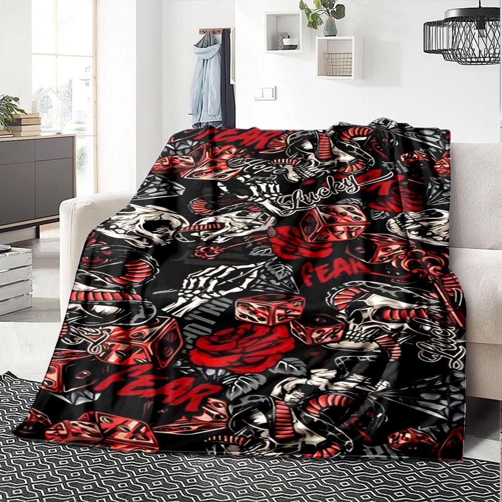 1pc Skull Fear Throw Blanket Soft Flannel, Cozy All Season Polyester Perfect for Home, Office
