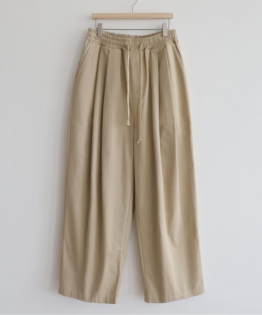 Jikeulib Adjustable Waistband Boyfit Pintuck Wide Cotton Pants