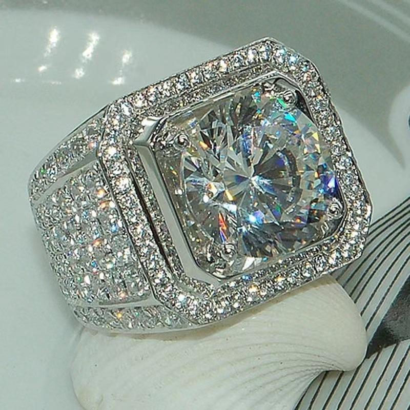 White Golden Iced Out Hip Hop Engagement Ring 7-13 Sizes CZ Pinky Full Crystal Men Women Sale Jewelry