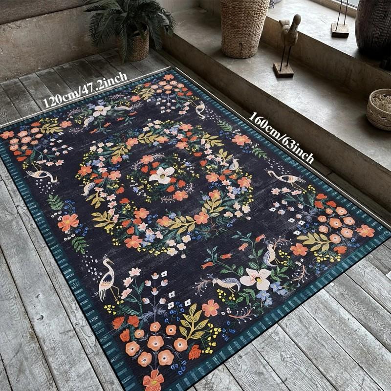 French Vintage Floral Pattern Carpet Light Luxury Rugs for Bedroom Home Non-slip Floor Mat Large Area Living Room Washable Rug